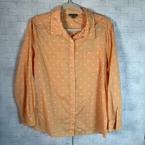 Roz & Ali Womens Blouse button up top lightweight thin cotton polkadot plus size